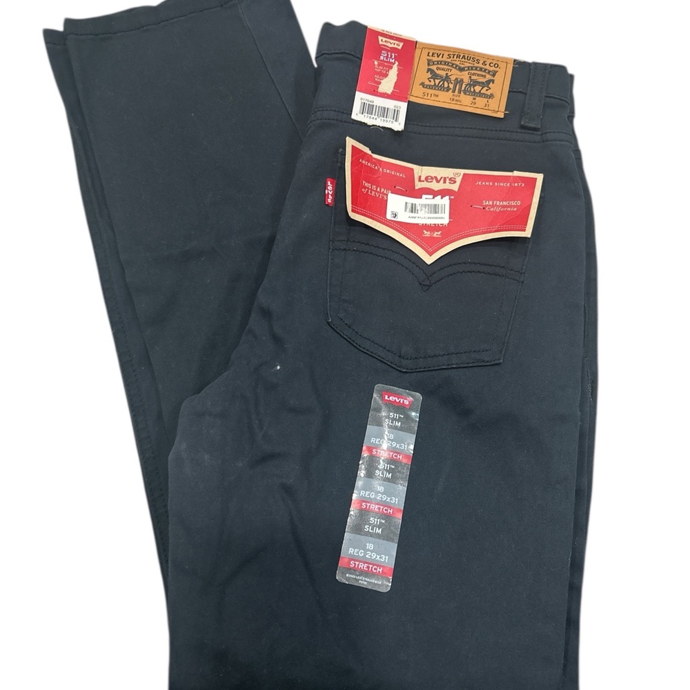 Levis Boys 511 Slim Fit Stretch Jeans Black Size 18 Reg W29 L31 NEW